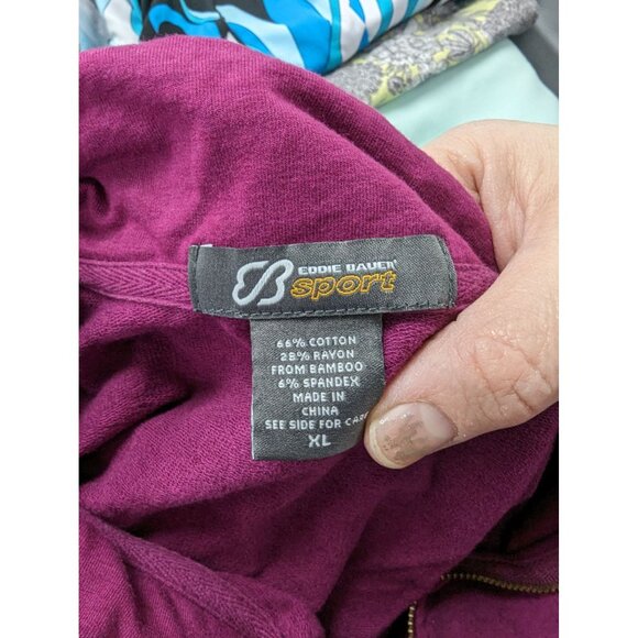 Eddie Bauer Sport XL Pink Short Sleeve Full Zip Cotton Bamboo Floral Jacket Top - Picture 4 of 5